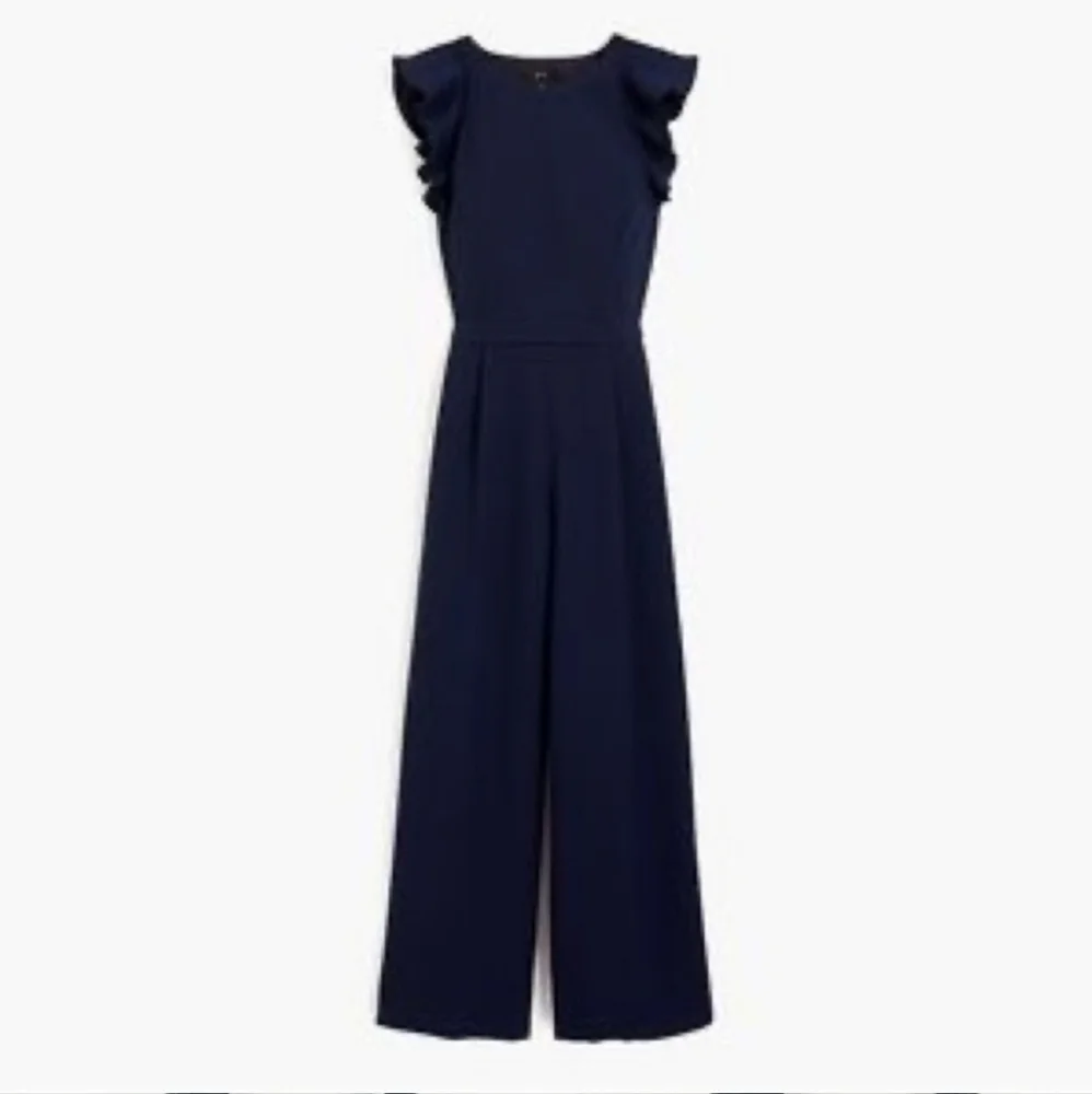 J. Crew Navy Ruffle-Sleeve Jumpsuit